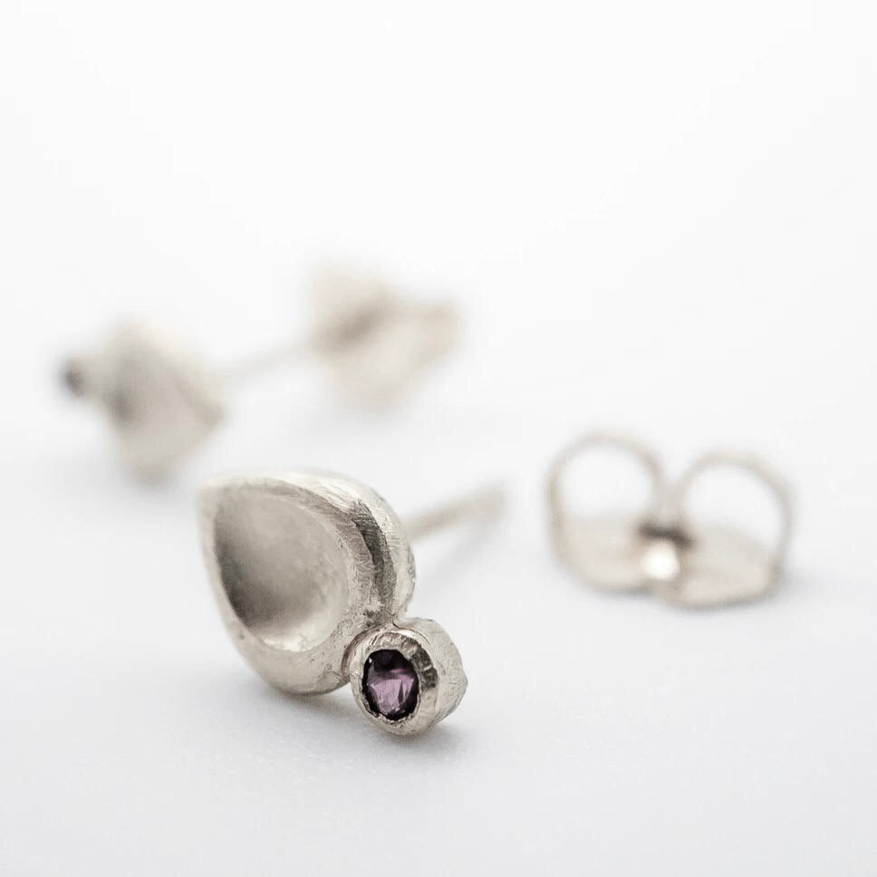 Tiny Ruby Stud Earrings in Sterling Silver