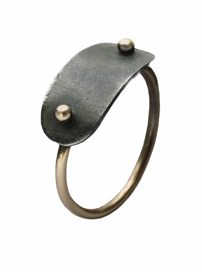 Plate Ring in 14k gold and Steel Plate