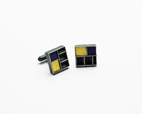 Cuff links in Silver and Gold with Lapis