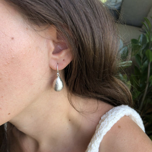 Oxidized Sterling Silver "Amanda" Medium Size Diamond Drop Earrings