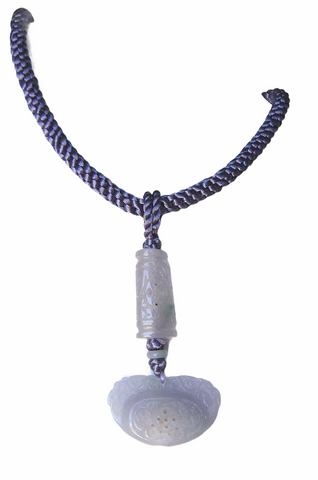 Lavender Carved Double Jade Pendant with Amethyst Carved Beads