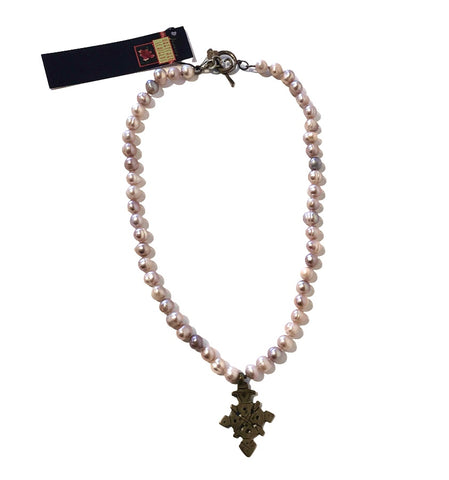 Freshwater Black Pearl Necklace with Ethiopian Cross