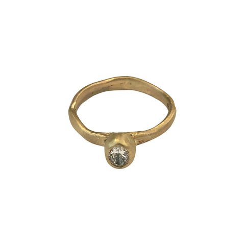 9kt Gold Ring with Pear Shape Moss Aquamarine and Salt and Pepper Diamond