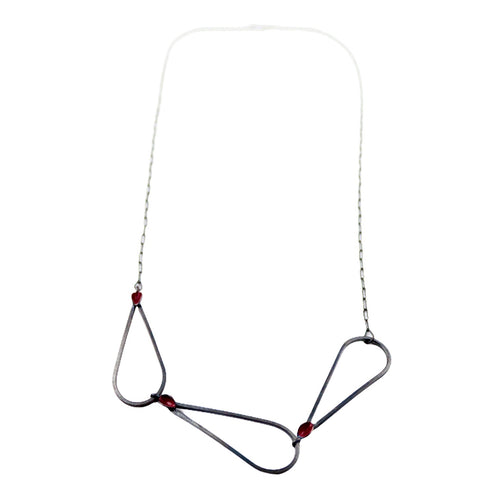 Necklace of Links-3 in Sterling silver Oxidized and with Red Enamel Paint