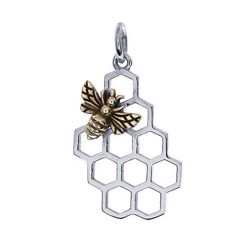Sterling Silver Honeycomb Charm with Bronze Bee