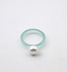 Mod Stackable Pearl Ring with Light Teal Acrylic