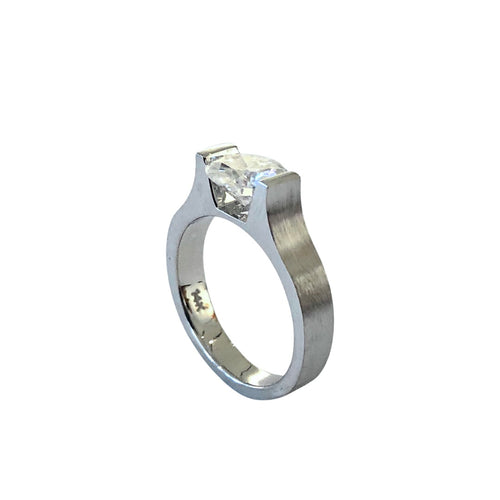 Ultra Modern White Gold Round Moissanite Solitaire Engagement Ring