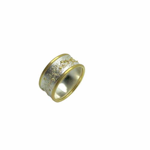Double 18k Gold Rings Fused to Argentium Sterling Silver band with 18k Gold Dust Highlights