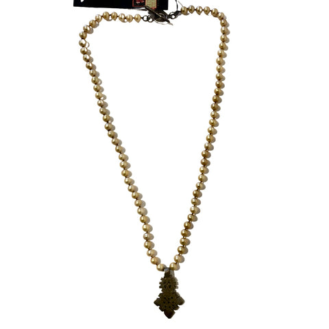 Freshwater Golden Brown Pearl Necklace with Ethiopian Cross