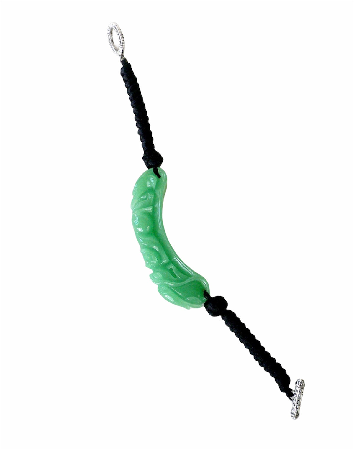 Jade Dragon Hook and Black Chinese Silk Knots Bracelet