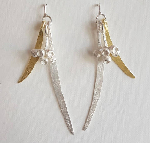9ct Gold and Silver Gum Nut and Leaf earrings