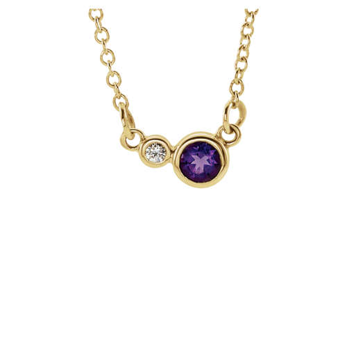 14k Gold 5mm Amethyst and 0.06 CTW Diamond Necklace