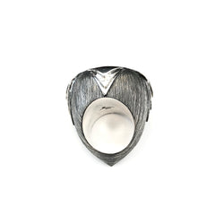 Serendipity Labradorite Ring with Polished Pedals and Etched Texture in Sterling Silver