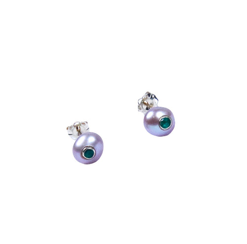 Small Keshi  Pearl Earrings with Genuine Colombian Earrings emeralds