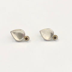 Sterling Silver Stud Earrings with Champagne Diamond in 18k Gold Bezel