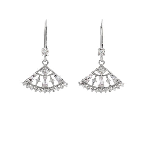 14K Textured Diamond Oval Drop Earrings