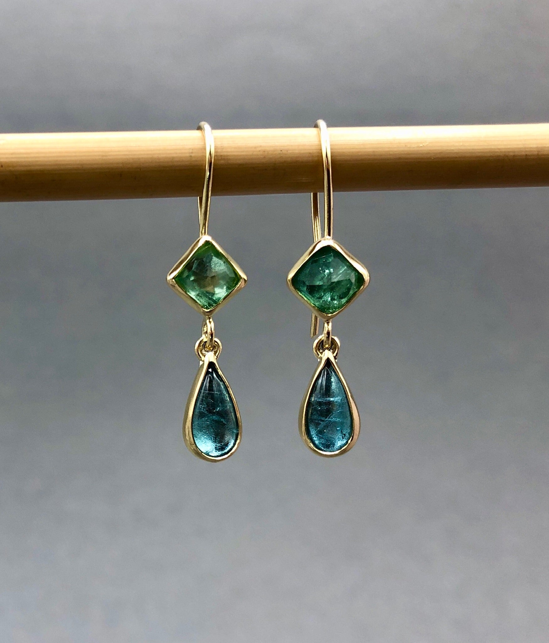 Natural Stone Crystal Druzy Earrings Blue/Green / Round / 14K Gold Filled