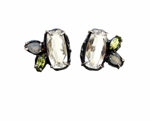Ophelia Earrings set with White Topaz, Peridot and Labrodorite