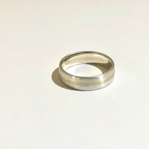14k Gold and Sterling Silver 4.5 mm Modern Two-tone Mixed Metal Ring