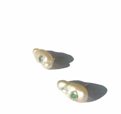 14K Gold Natural Emerald Bezel-set Stud Earrings