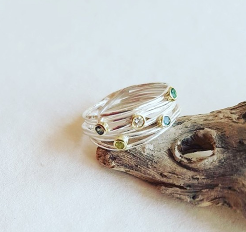 18k Gold and Silver Open Wrap Family Ring for Ryan and Emma