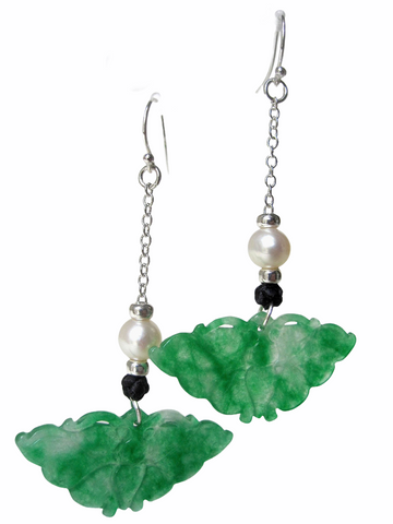 Jade Bead and Freshwater Pearl Earrings