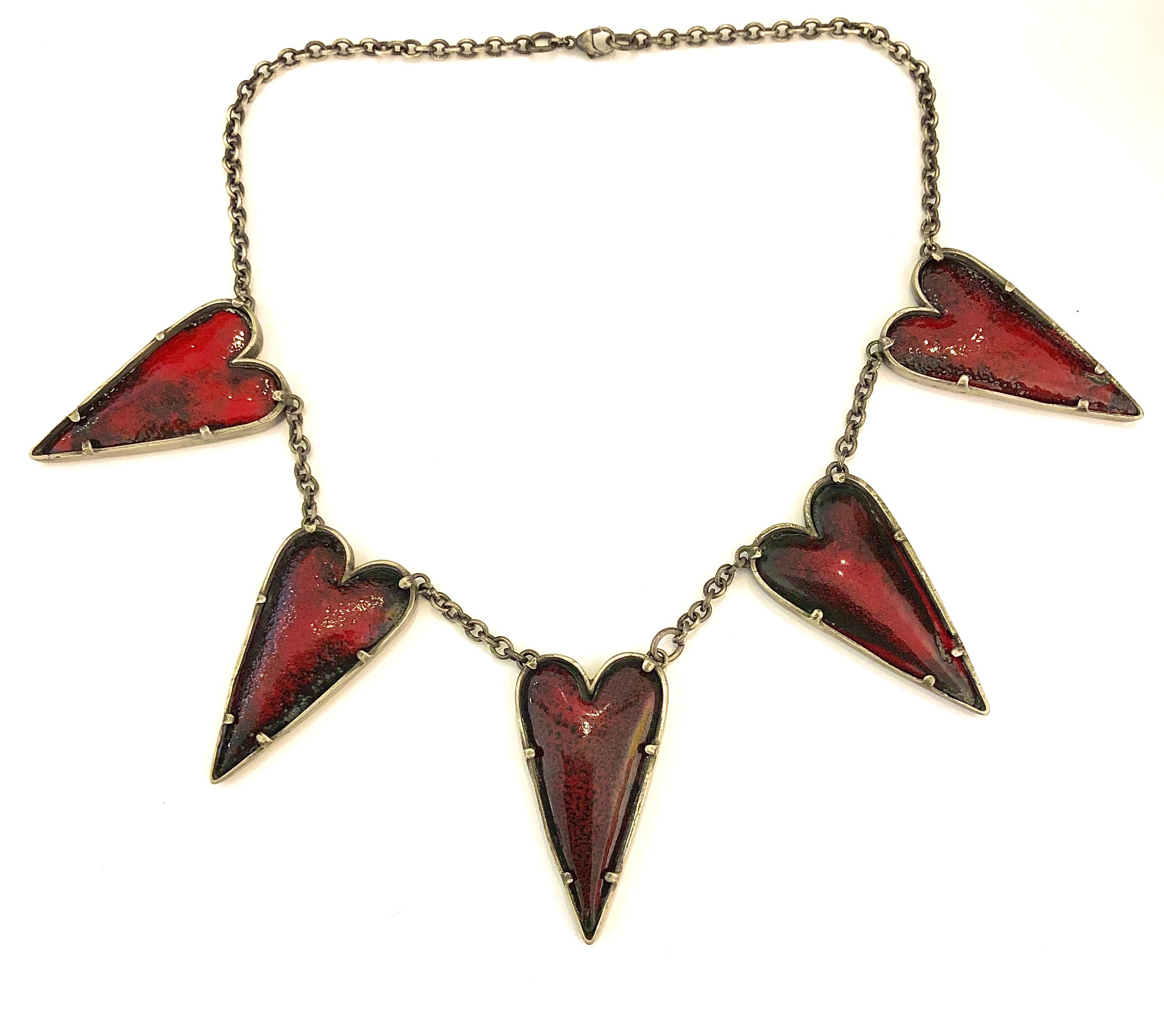 Edgy 5 Pointy Red Heart Necklace