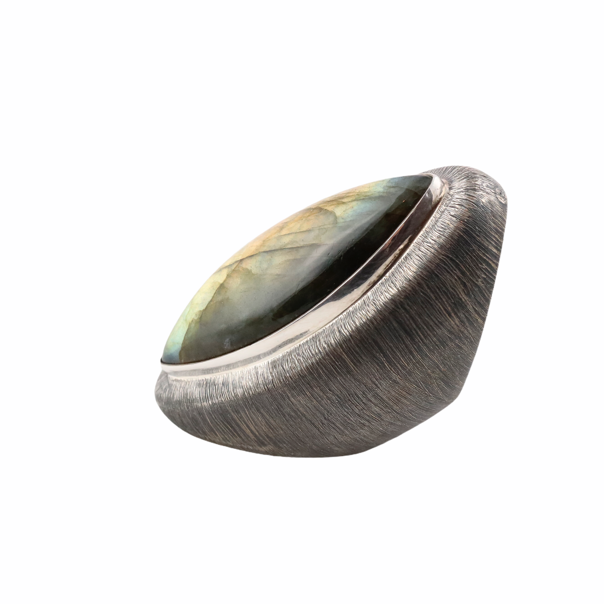Marquise Shape Labradorite Ring with Etched Texture in Sterling Silver