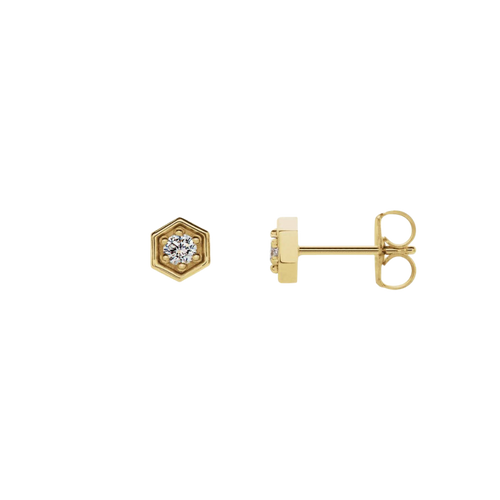 14k Gold Diamond Hexagon Stud Earrings