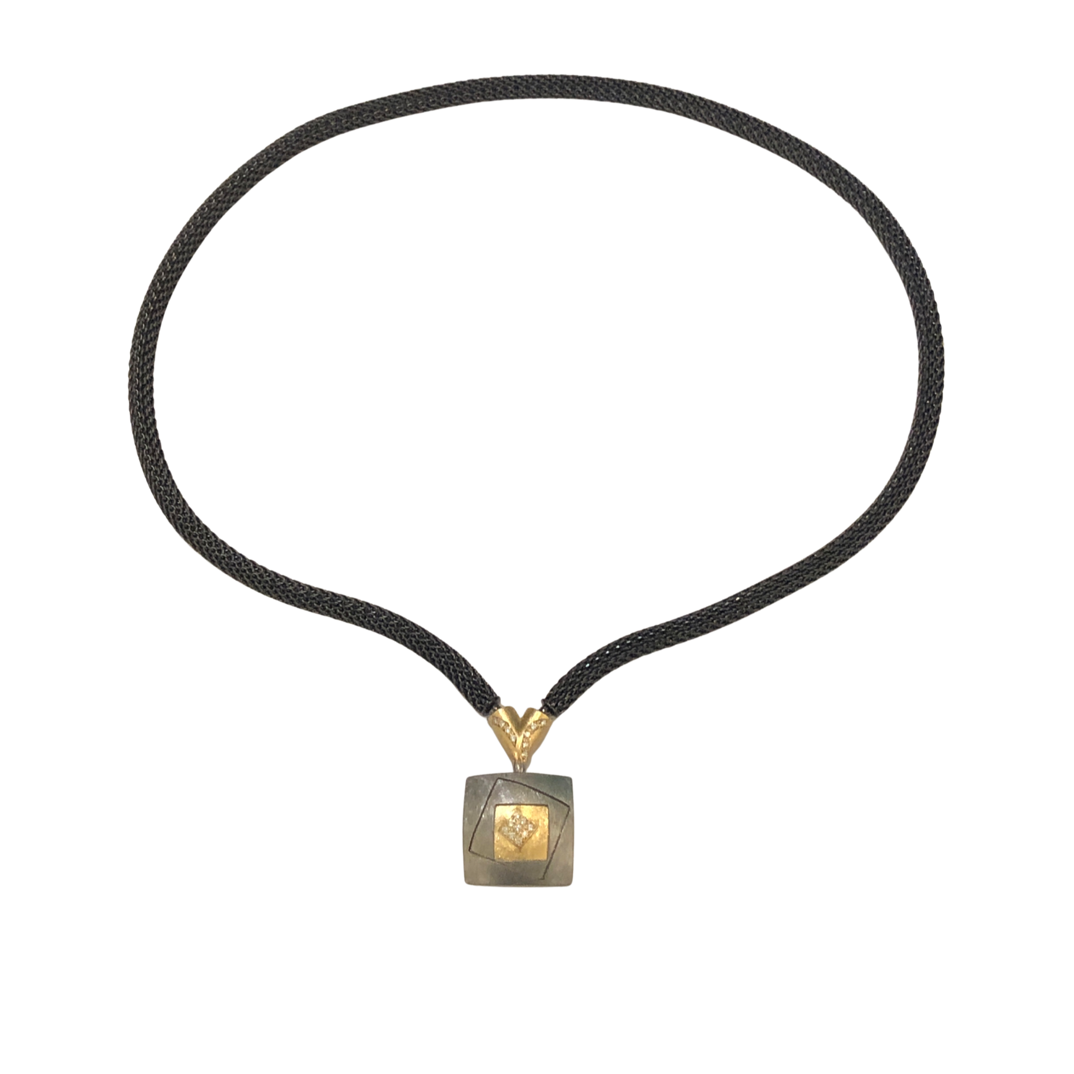 Diamond Square Pendant with Y shape Diamond Connector on 18 Black