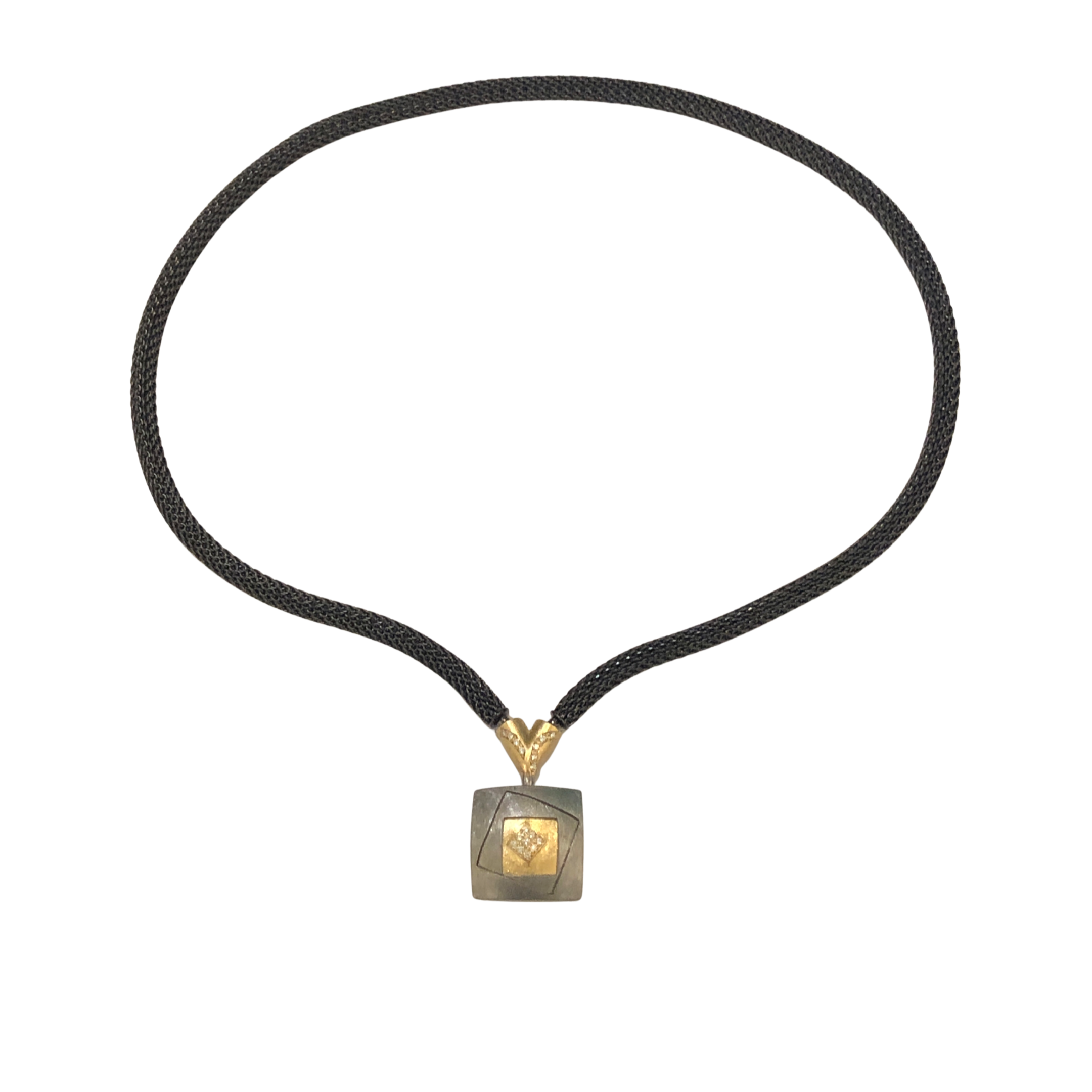 Diamond Square Pendant with Y shape Diamond Connector on 18