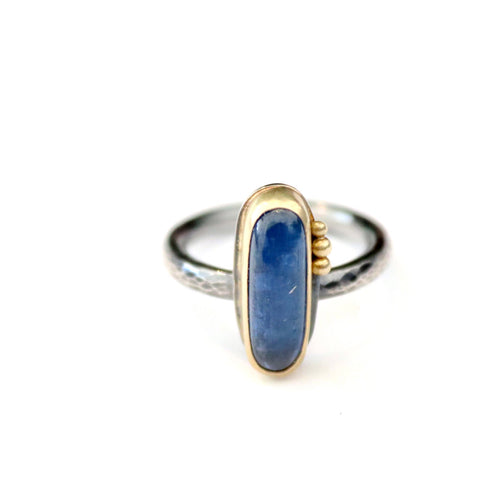 Kyanite Cabochon Ring in 18k Gold Bezel and Accents