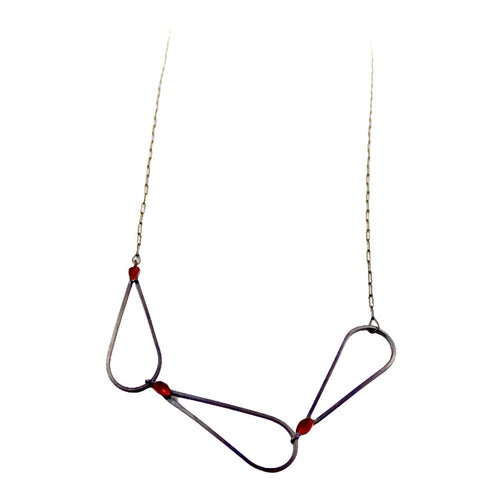 Necklace of Links-3 in Sterling silver Oxidized and with Red Enamel Paint