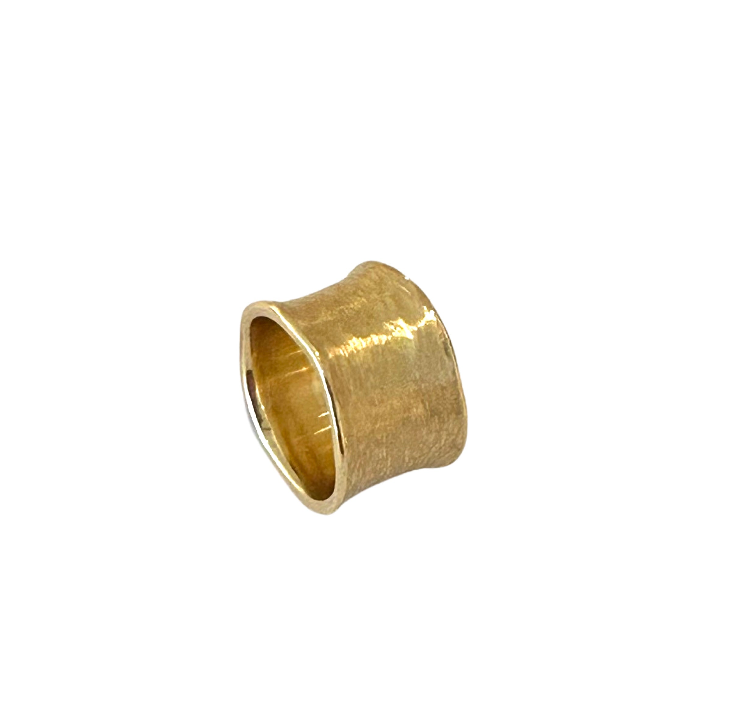18K Yellow Gold Brushed Matte Finish Concave Ring 14.5 mm