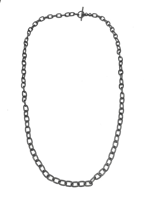 Small Textured Handmade Oval Silver Link Chain
