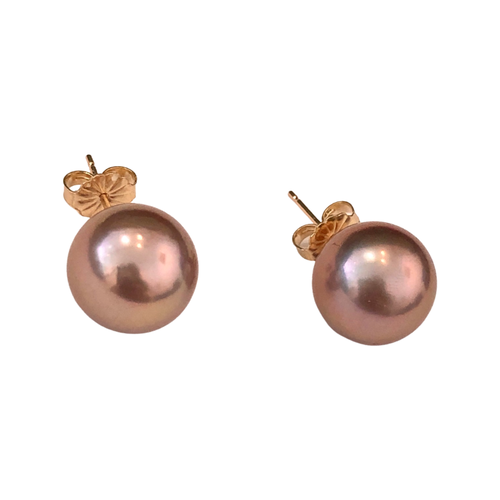 Flawless Metallic Large Round Freshwater Purple Pink Pearl Stud Earrings