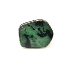 Ruby Zoisite Ring Etched Texture in Sterling Silver