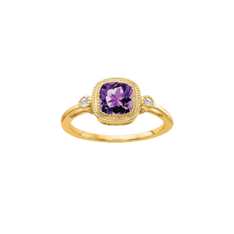 14K White Gold Natural Amethyst and Diamond Stackable Ring