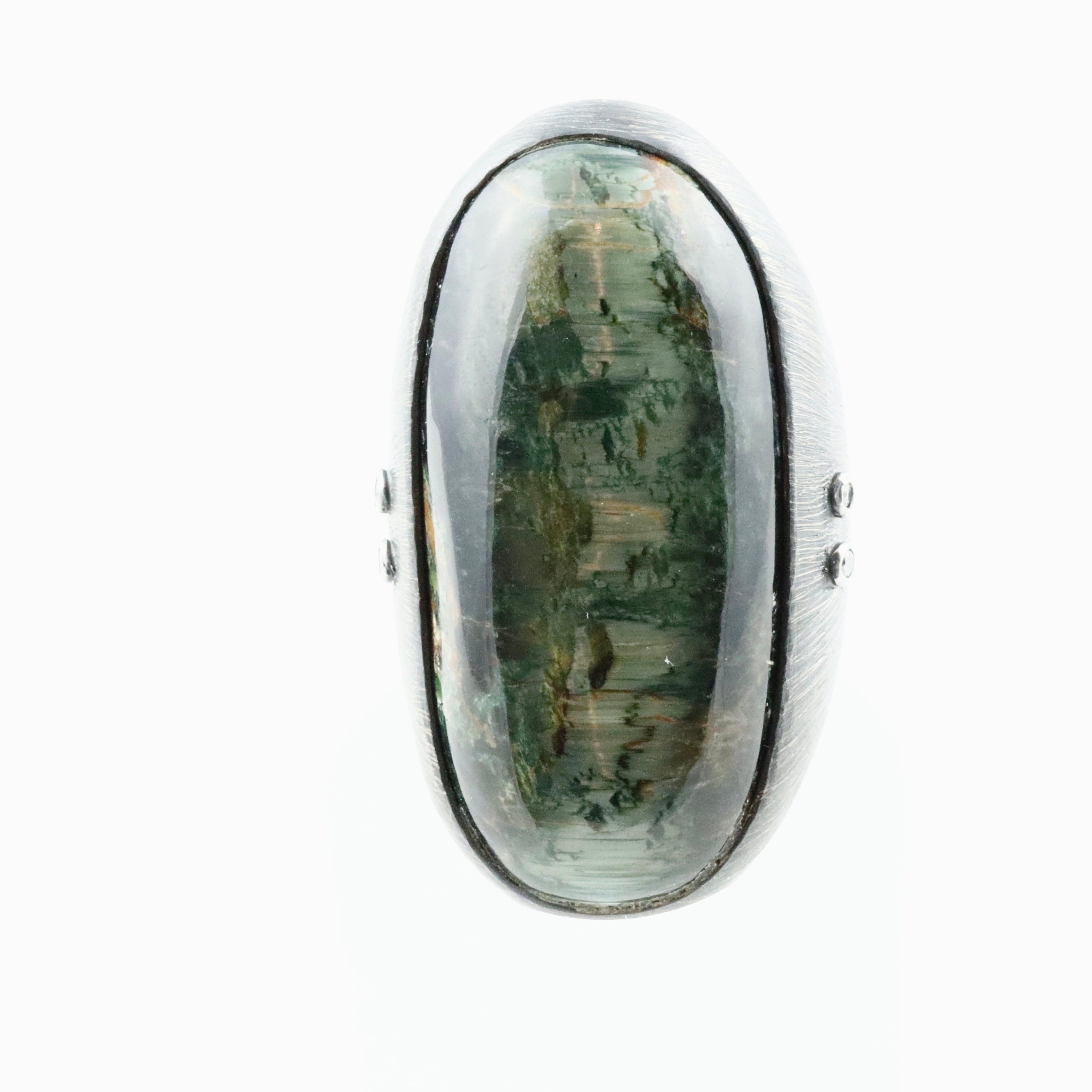 Oval Shape Green Tourmaline With Diamonds Ring
