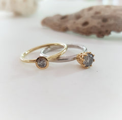 4mm collet set salt and pepper diamond on 18ct yellow gold