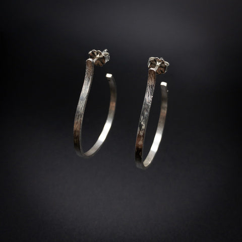 Medium Sterling Silver Hoops 2 mm x 1 mm Oxidized