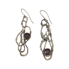 Roots with rubies on hook earrings