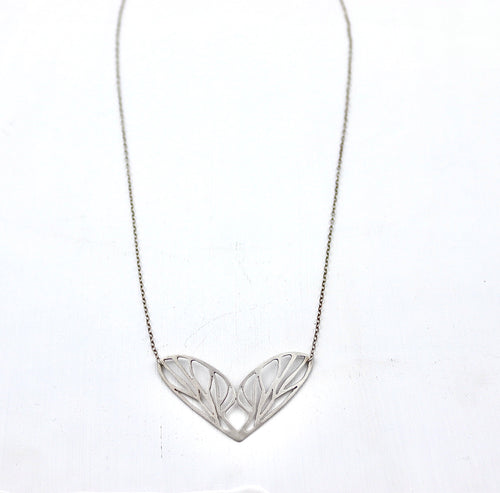 Wings, Large double necklace, silver, chain 26"