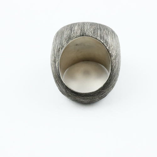 Labradorite or quartz pyrite Ring with etched texture in sterling silver