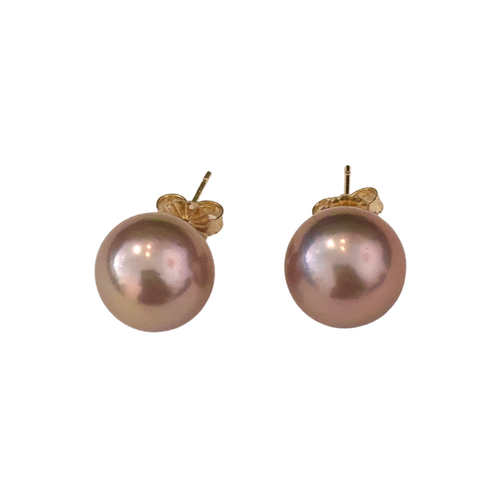 Flawless Metallic Large Round Freshwater Purple Pink Pearl Stud Earrings