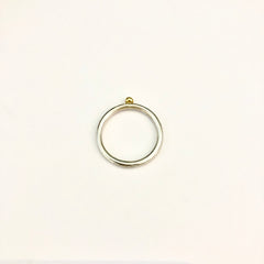 Hammered textured sterling silver round band with 18k gold ball