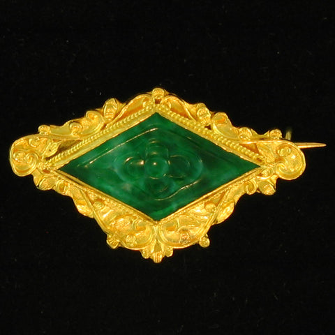 18k Yellow Gold Green Jadeite Jade Carved Pendant