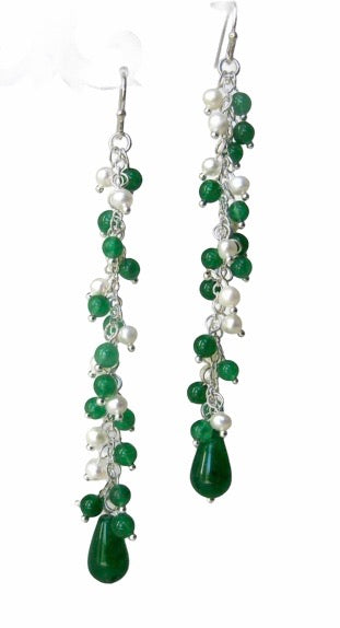 Jade Bead and Freshwater Pearl Earrings