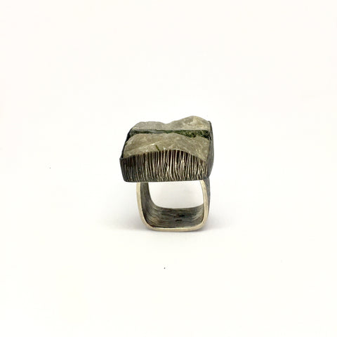 Serendipity Labradorite Ring with Polished Pedals and Etched Texture in Sterling Silver