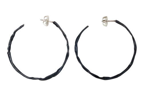 FOLD Stationary Hoop Earrings in Patinated Sterling Silver